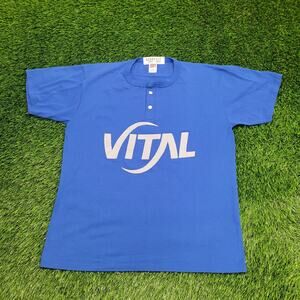 Vintage 80s Vital Henley Shirt Large 22x27 Blue USA